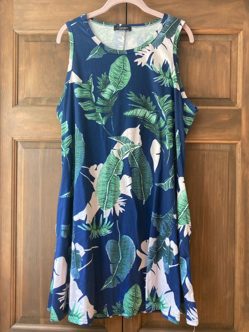 Camisa Blue & Tropical Leafy Print Casual Tank Dress XXL